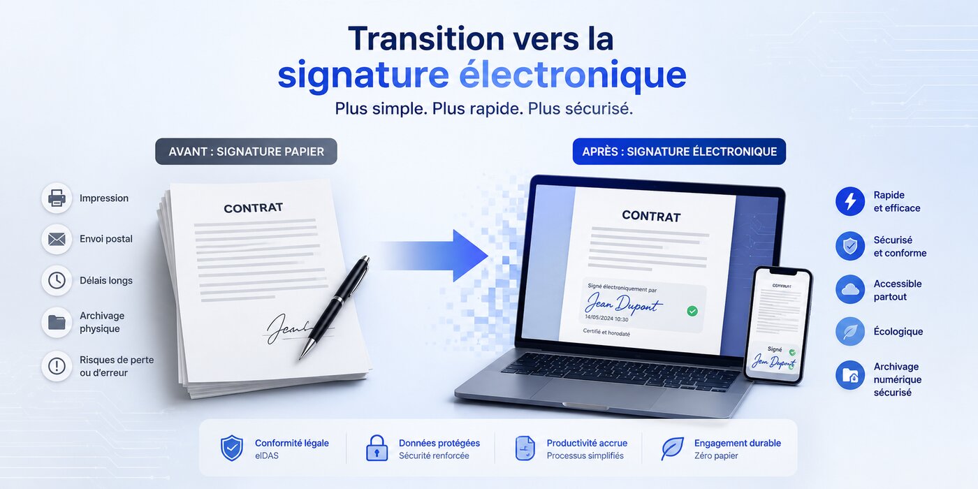 Schéma de la transition de la facture papier vers la facturation électronique dématérialisée